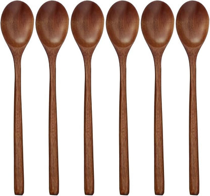 ADLORYEA Wooden Spoons, 6 Pieces 9 Inch Wood Soup Spoons by ADLORYEA