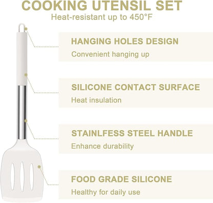 E-far Silicone Cooking Utensils Set, Slotted Turner, Soup Ladle, Pasta Server - Image 5
