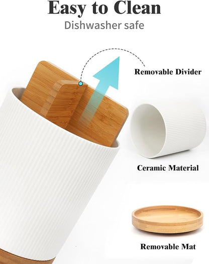 LoeJan 7.5" Utensil Holder, 3 Compartment Ceramic Kitchen Utensil Holder - Image 7