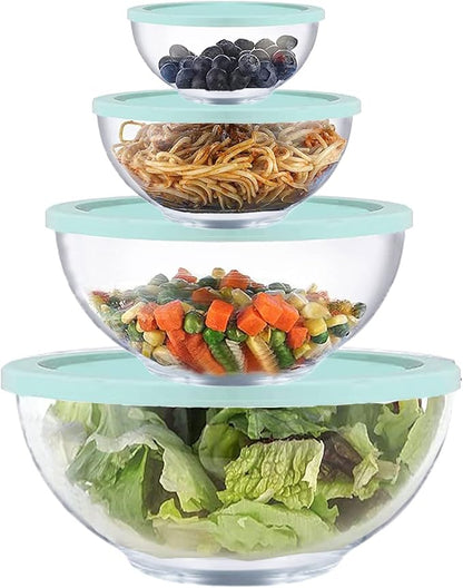 Glass Mixing Bowl Set with Airtight Lids by Homwin