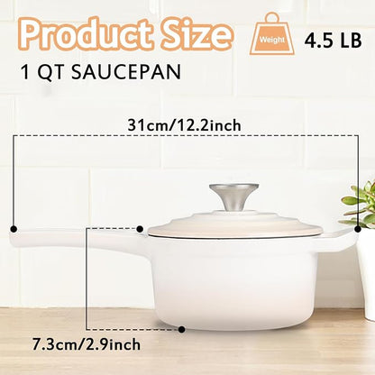 Enameled Cast Iron Sauce Pan, 1 Quart Enameled Saucepan - Image 2