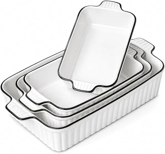 Ceramic Bakeware Set of 4, Deep Rectangular Casserole Dishes by DLIMHOME