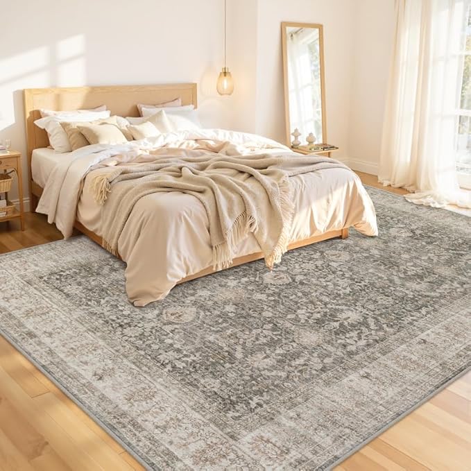 10x14 Area Rug for Living Room: Vintage Boho Neutral Washable Rug Indoor Soft - Image 2