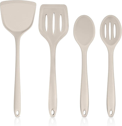 TeamFar Cooking Utensils Set of 4, Silicone Kitchen Utensils, Solid & Slotted by TeamFar