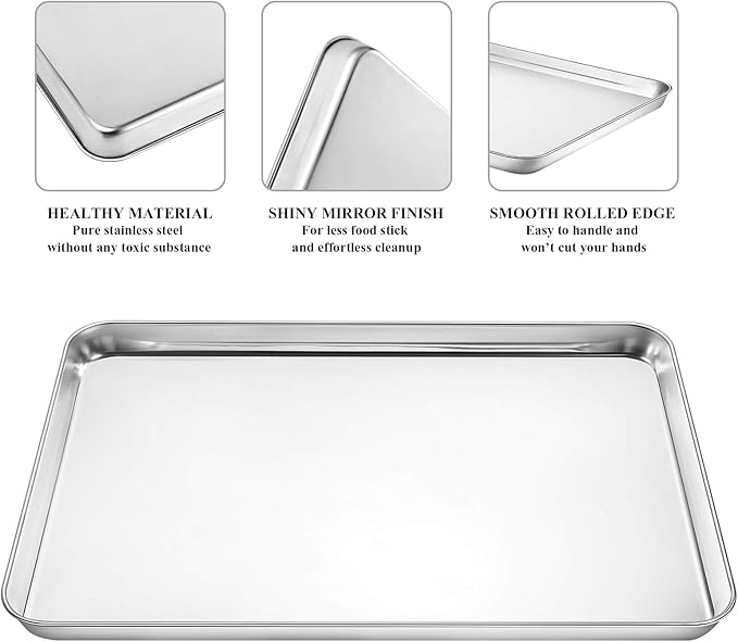 Baking Sheet with Cooling Rack Set, Deedro Stainless Steel Cookie Half Sheets - Image 3