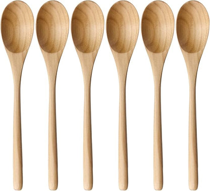 AOOSY Wooden Spoons for Cooking, 9 Inches 6 Pieces Japanese Natural Ellipse by AOOSY