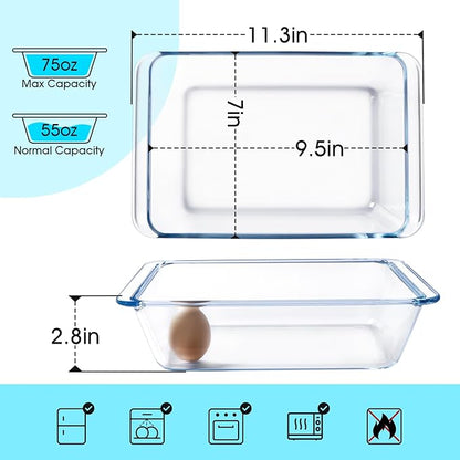 NUTRIUPS 2.4QT Rectangular Deep Glass Baking Dish, Glass Baking Pan - Image 2