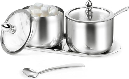 holoith 2 Pack Coffee and Sugar Dispenser - 10 oz Sugar Bowl with Glass Lid and by Holoith