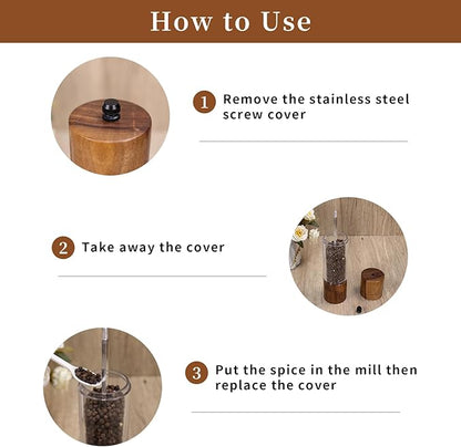 XWXO Acacia Wood Salt Grinder and Pepper Grinder Set Premium Acrylic Salt and - Image 6