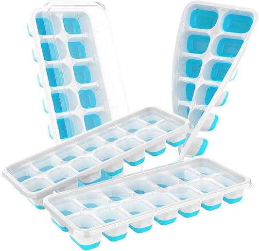 ChefAide Ice Cube Tray with Lid, 4 Packs 56 Cubes Durable Stackable Ice Cube by ChefAide