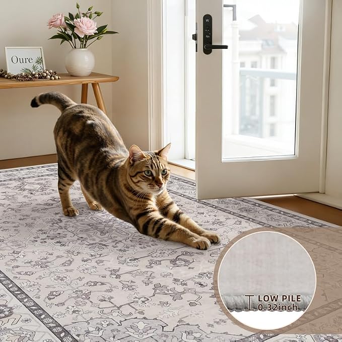 10x14 Area Rug for Living Room: Vintage Boho Neutral Washable Rug Indoor Soft - Image 9