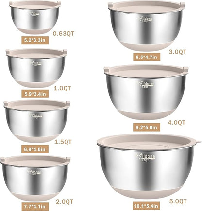 Wildone Mixing Bowls with Airtight Lids, with 3 Grater Attachments, Scale Mark - Image 7