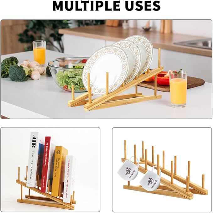 6 Pack Dish Rack Bamboo Drying Rack Wooden Plate Dish Rack Cabinet Organizer - Image 4