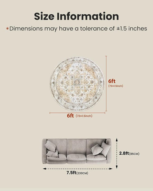 AMADA HOMEFURNISHING Round 6ft Area Rugs, Low-Profile Washable Rug - Image 2