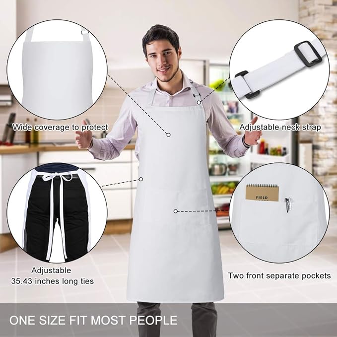 Jubatus 1 Pack Bib Aprons with 2 Pockets Cooking Chef Kitchen Apron - Image 2