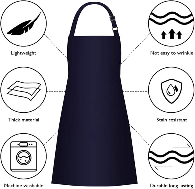 Jubatus 4 Pack Bib Aprons with 2 Pockets Cooking Chef Kitchen Apron - Image 6