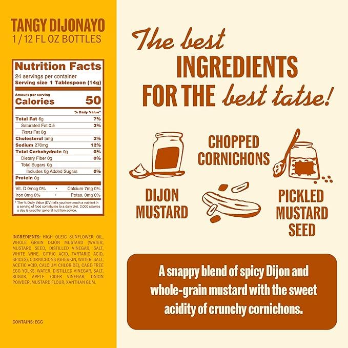 Ayoh Foods, Mayo Gone Wild, Made by Molly Baz - Easy to Squeeze, Perfect for; Sandwiches, Burgers, Fries, Nuggets, Wraps & Dips (1 Pack, Tangy Dijonayo)