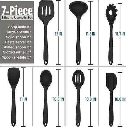 E-far Silicone Cooking Utensils Set, 7-Piece Black Heat Resistant Kitchen - Image 5