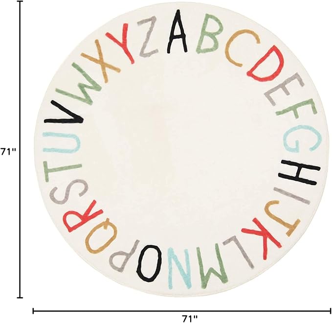Topotdor Rainbow Round Kids Play Rug Alphabet Nursery Area Rug Extra Large Soft - Image 3