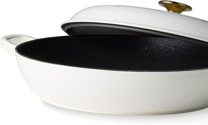 CAROTE 3.4QT Enameled Cast Iron Braiser Pan, Shallow Dutch Oven Casserole - Image 3