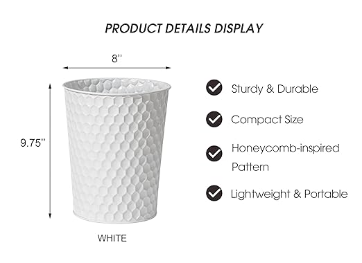 Venalys Small Metal Trash Can Wastebasket, Decorative Honeycomb Garbage Can - Image 6