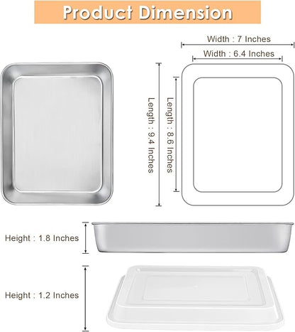 E-far Small Baking Pan with Lid, 9.4”x 7” x 2” Stainless Steel Rectangle Sheet - Image 3