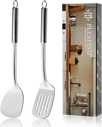 Pleafind 2-Pcs Solid & Slotted Spatula Set, 304 Stainless Steel Spatula by Pleafind