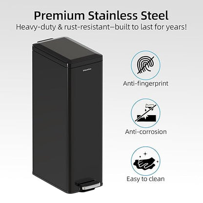 Soft-Close Trash Can with lid，8 Gallon/30L Anti-Fingerprint Stainless Steel - Image 5