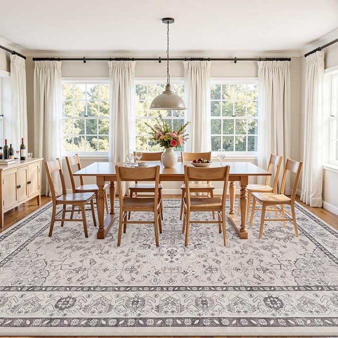 8x10 Area Rugs for Living Room: Vintage Boho Neutral Washable Rug Indoor Soft - Image 3