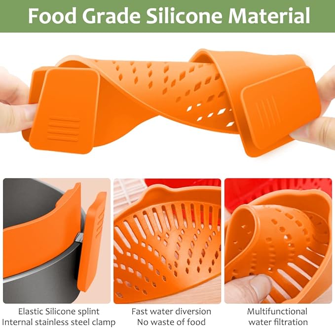 YEVIOR Clip on Strainer for Pots Pan Pasta, Silicone Food Strainer Hands-Free - Image 4