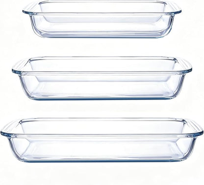 High Borosilicate Glass Baking Tray 3-Piece Set, 2.3 Quarts+1.6 Quarts+1.0 by Unknown