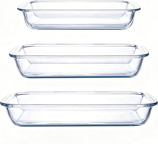 High Borosilicate Glass Baking Tray 3-Piece Set, 2.3 Quarts+1.6 Quarts+1.0 by Unknown