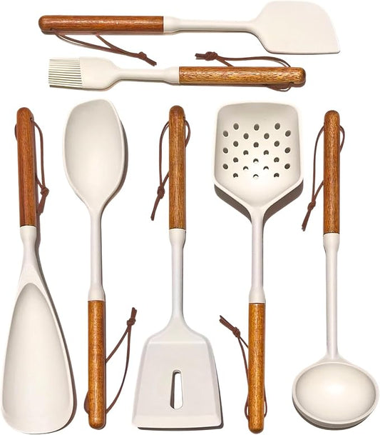 White Silicone Cooking Utensils Set, Kitchen Utensils Set 7 Pcs by Unknown