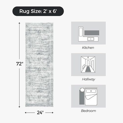 2×6 Washable Kitchen Runner Rug Non Slip, Soft Faux Wool Floor Carpets - Image 2