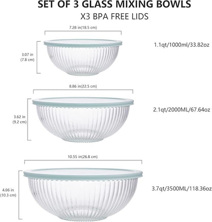 Luvan Glass Mixing Bowls with Lids Set, Large Salad Bowls Sets with lids - Image 2