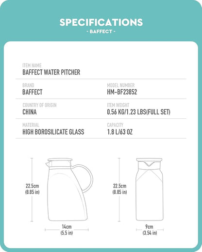 Baffect Water Pitcher, High Borosilicate Glass Jug - Image 6