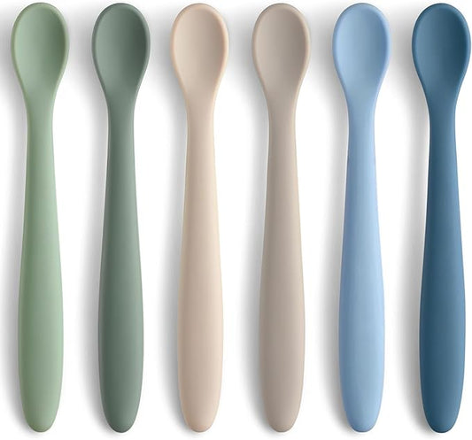 6 Piece Silicone Baby Feeding Spoons, First Stage Infant Soft-Tip Easy on Gums by NETANY