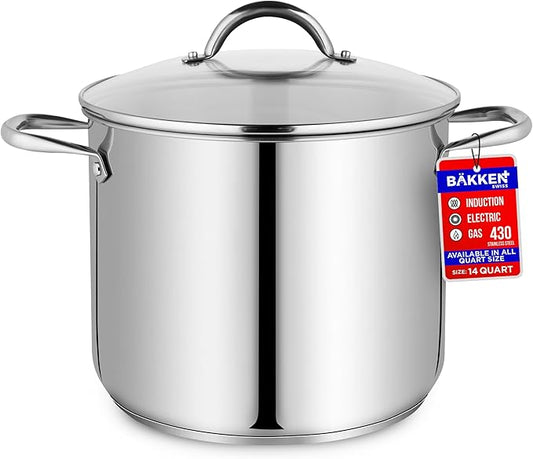 Stainless Steel Stockpot with Tempered Glass Lid 14 Quart, Durable 18/0 by Unknown