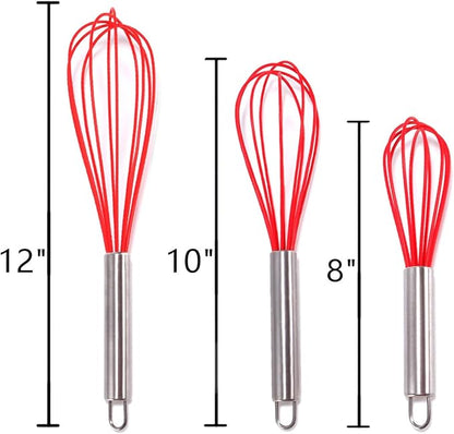 Silicone Whisk set of 3, 8+10+12in Kitchen Balloon Wire Whisks, Hand Egg Mixer - Image 2