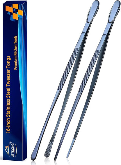 JETKONG 2 Pcs 16-Inch Heavy Duty Cooking Tweezers Extra Long Stainless Steel by JETKONG