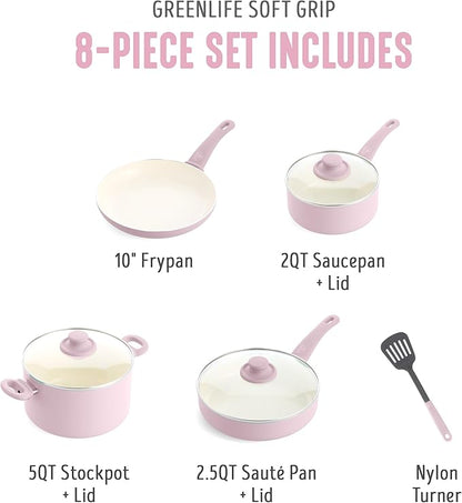 GreenLife 8 Piece Nonstick Cookware Set, Non-Toxic PFAS-Free Ceramic Pots & Pans - Image 3
