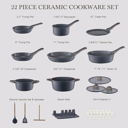 22Pcs Pots and Pans Set Non Stick Non-Toxic Ceramic Cookware Sets Nonstick - Image 2