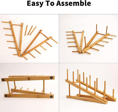 2 PCS Wooden Dish Rack Bamboo Drying Rack Stand Pot Lid Holder Kitchen Cabinet - Image 3