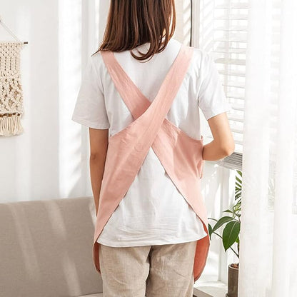 Cotton Cross Back Aprons Solid Color Cooking Kitchen Garden Smock - Image 8