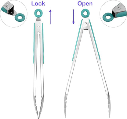 304 Stainless Steel Kitchen Cooking Tongs, Aqua Sky - Image 3