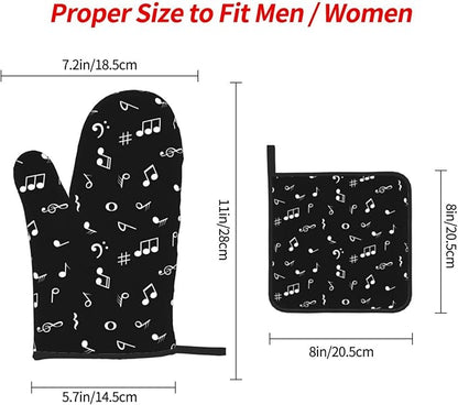 Music Notes Oven Mitts and Pot Holders Sets of 3 Black Hot Pads Musicial Oven - Image 4