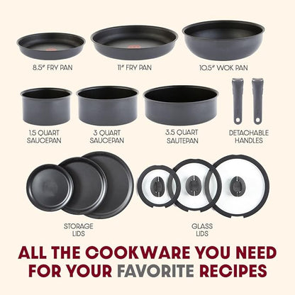 T-fal Ingenio Expertise Non Stick Cookware Set 14 Piece, Oven Broiler Safe 500F - Image 2