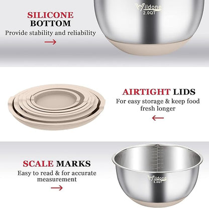 Wildone Mixing Bowls with Airtight Lids, with 3 Grater Attachments, Scale Marks - Image 6