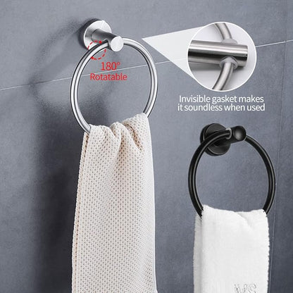 2pcs Matte Black Toilet Paper Holder and Towel Ring Set, Stainless Steel Hand - Image 2