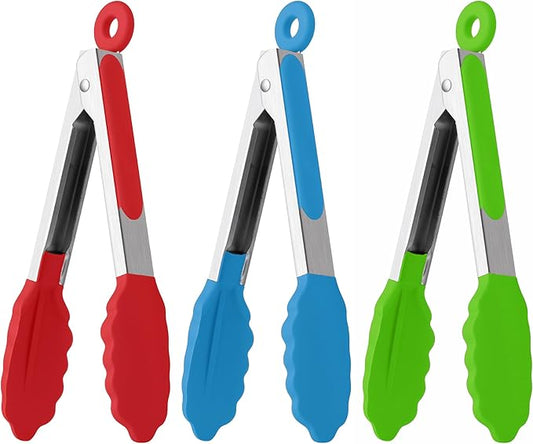 7-Inch Silicone Tongs Pack of 3, Small Tongs by DAILYKISN